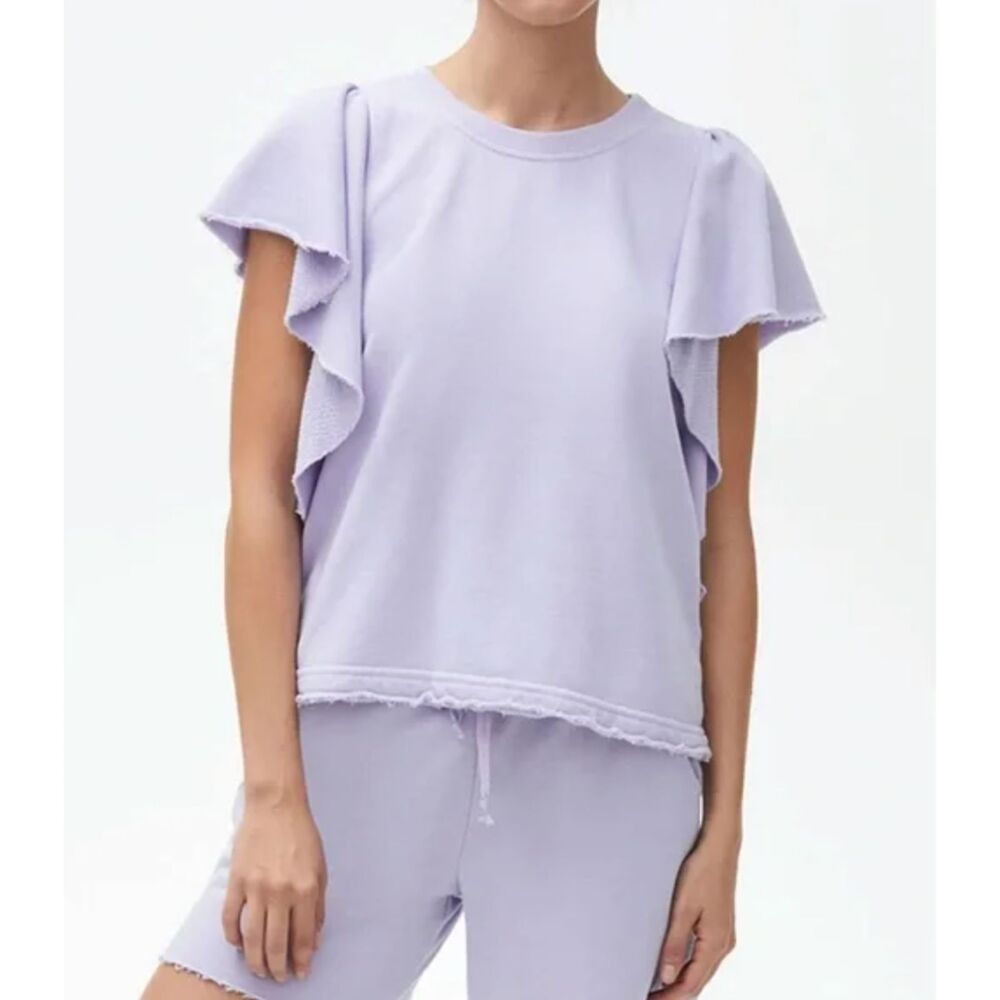 Michael Stars Ariana Flutter Sleeve Sweatshirt Light Purple Size Small